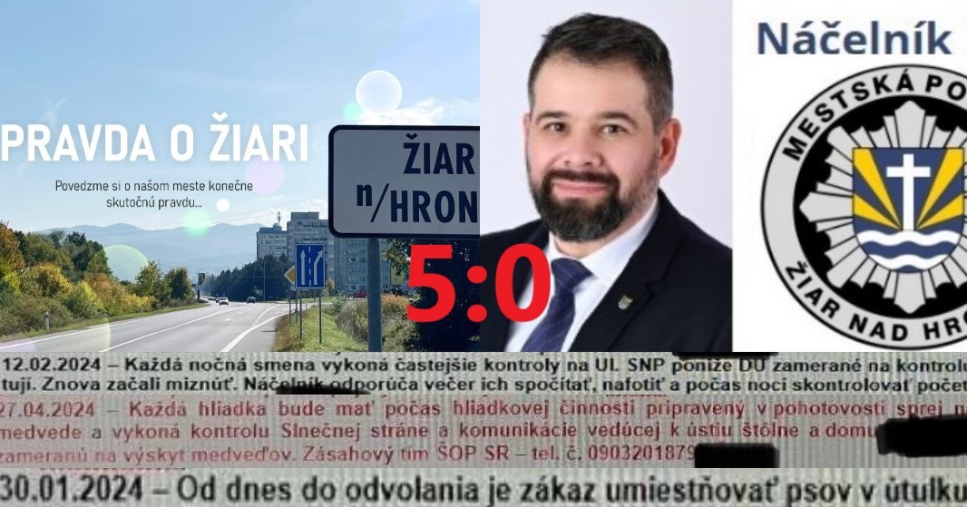 Interné pokyny náčelníka Mestskej polície Žiar nad Hronom v roku 2024 a skóre Pravda o Žiari s vedením mesta Žiar nad Hronom/ zdroj: Pokyny náčelníka MsP Žiar nad Hronom, web mesta  a Pravda o Žiari