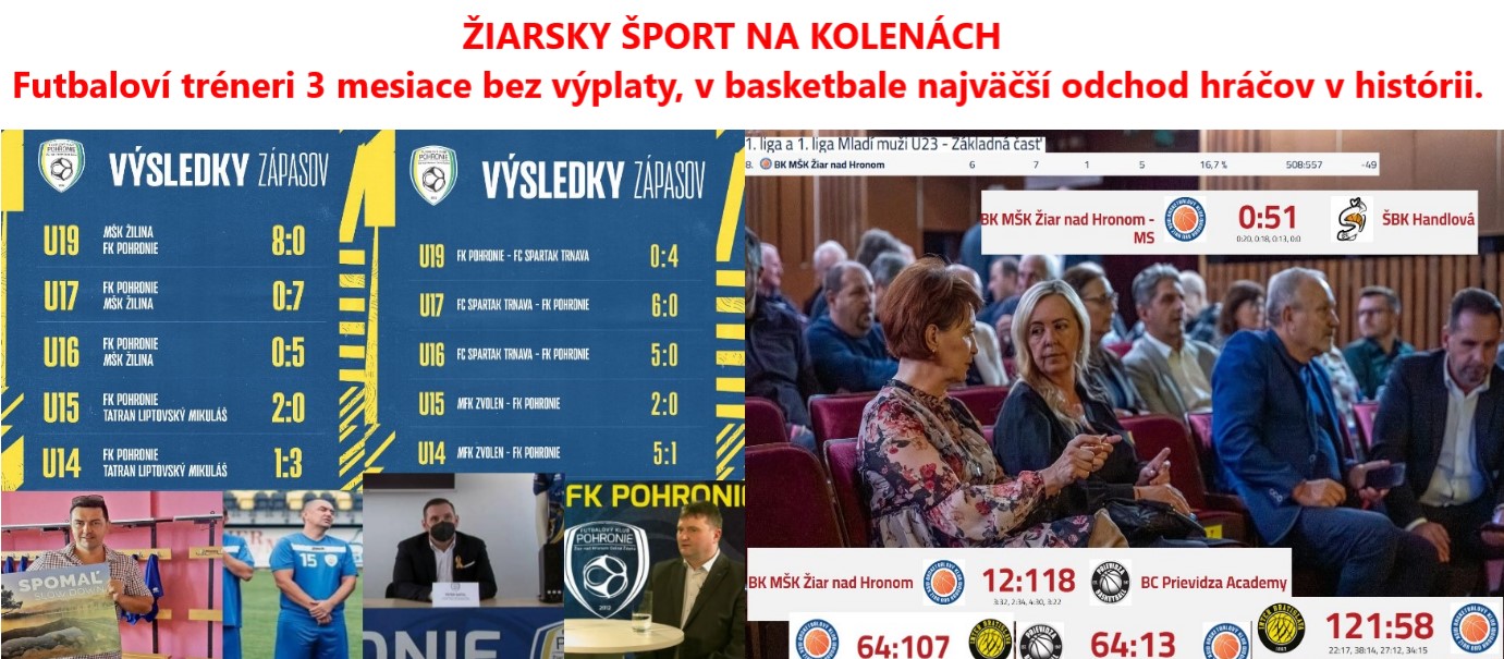 Výsledky mládeže FK Pohronie za ostatné dve kolá, Martin Baláž, Igor Rozenberg a Peter Antal v FK Pohronie, Oslava 70 rokov žiarskeho basketbalu 7.novembra 2025 a ukážka výsledkov tímov klubu v sezóne 2025/2026 / zdroj: FB FK Pohronie, FB Mesto Žiar nad Hronom a slovakbasket.sk