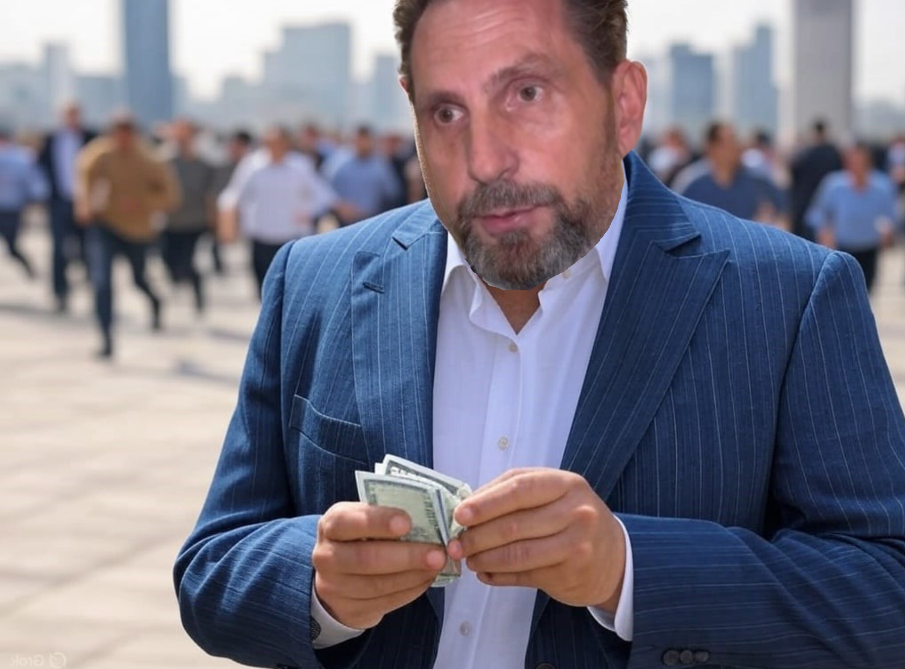 Ilustračný obrázok - primátor Peter Antal a utekajúci obyvatelia Žiaru nad Hronom / zdroj: reportáž TV Noviny Markíza a ChatGPT